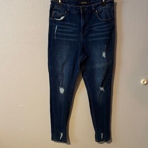 Indigo Rein Juniors Dark Blue Distressed Skinny Jeans